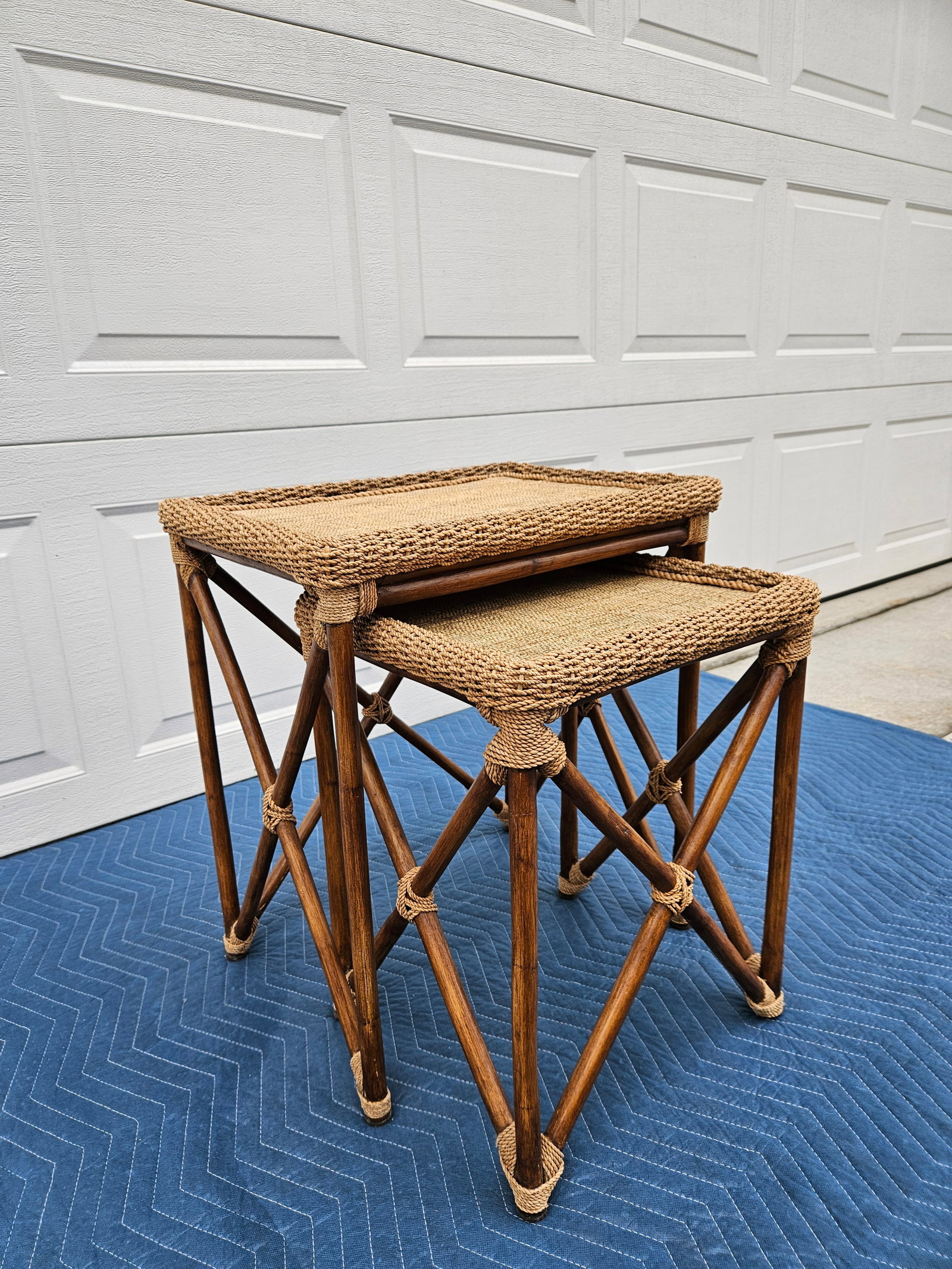 Bamboo Rope and Grass Mat Nesting Tables - 4