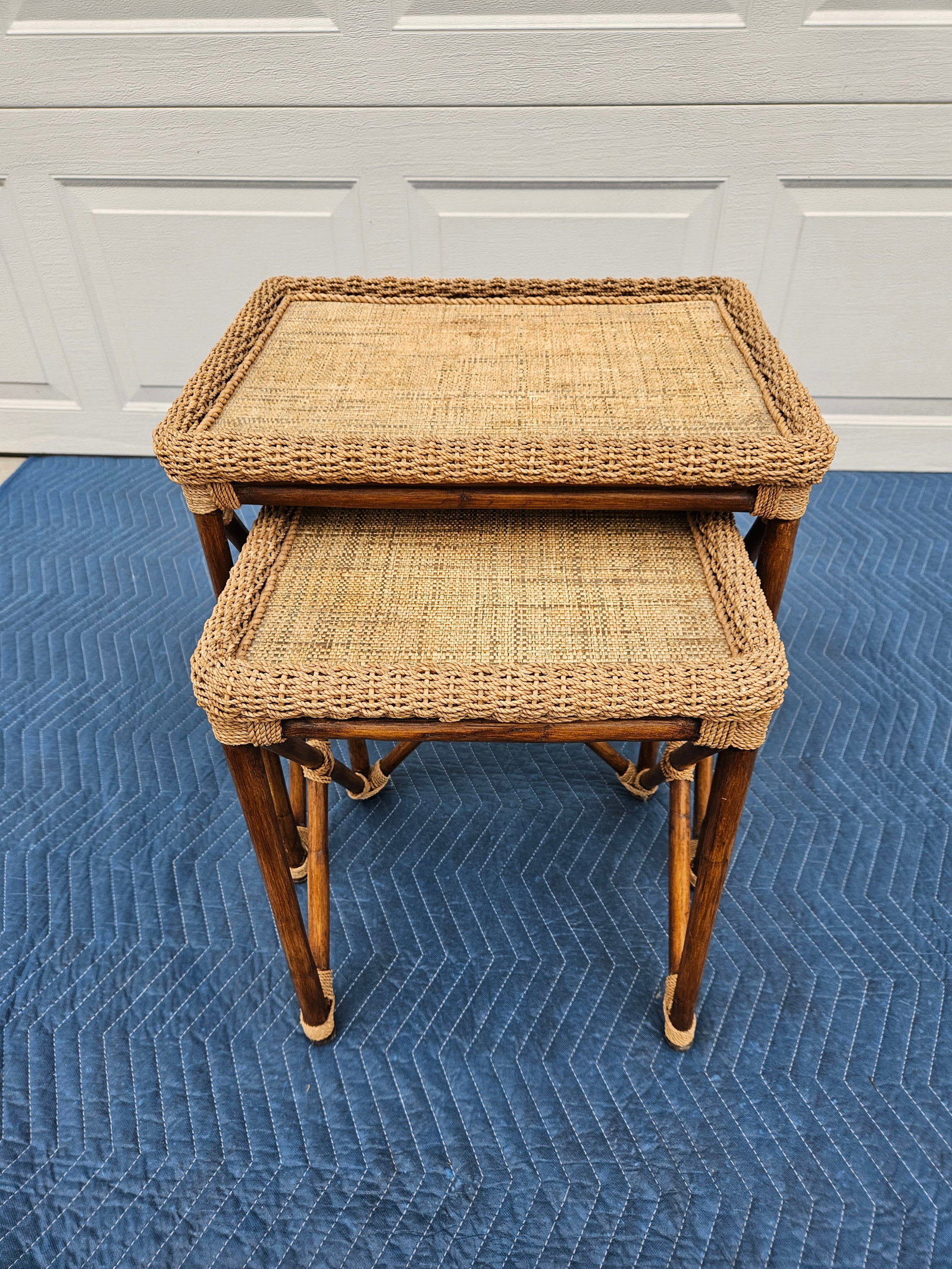 Bamboo Rope and Grass Mat Nesting Tables - 5