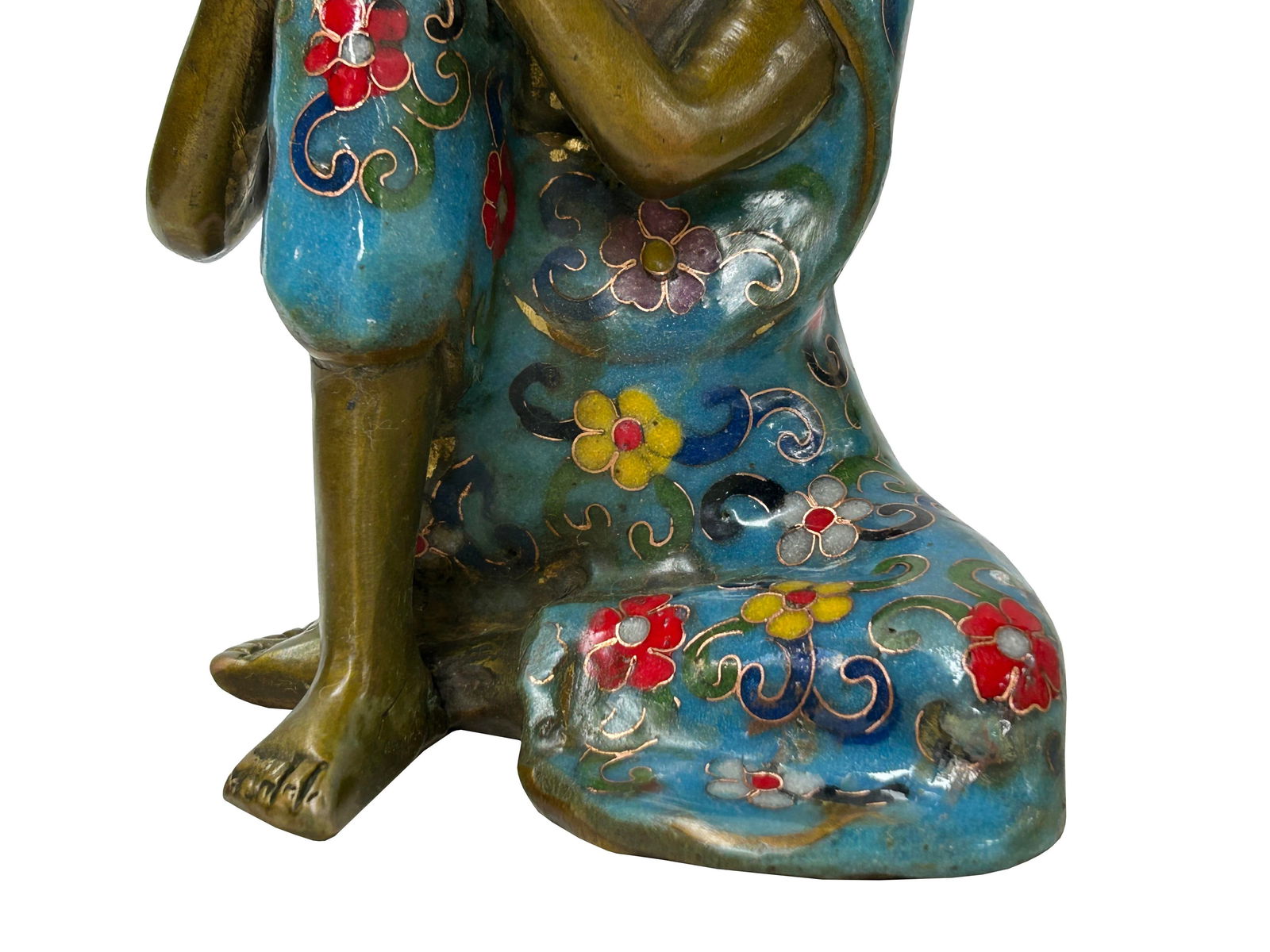 Vintage Cloisonne Enamel Lotus Resting Buddha Metal Statue - 7