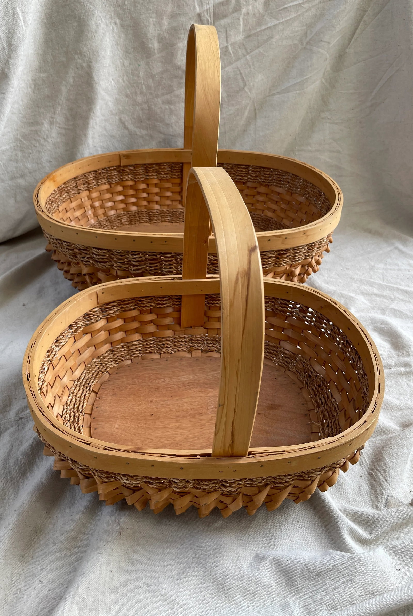 Vintage Split Oak Curly Cue Gathering Baskets-A Pair - 7