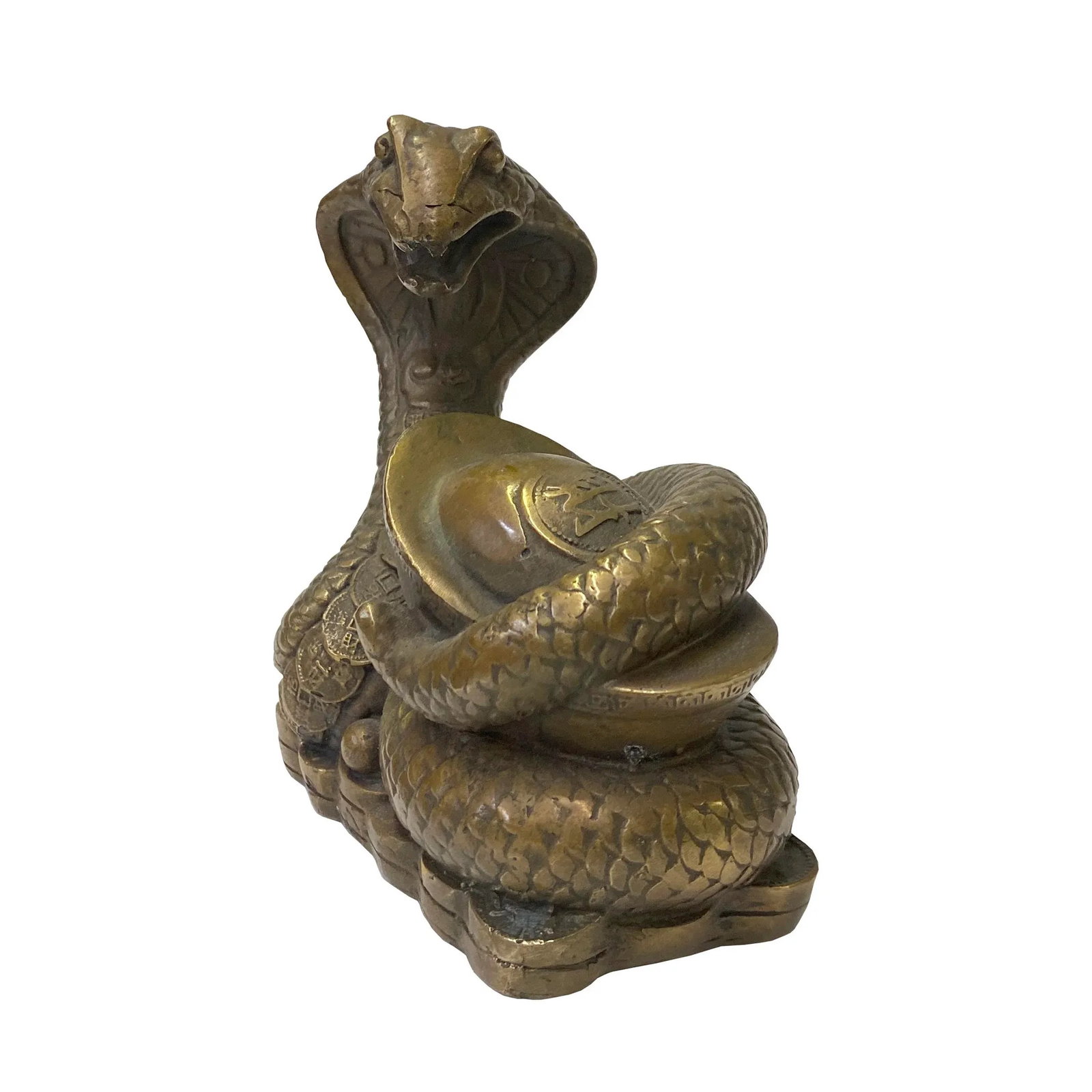 Chinese Oriental Bronze Color Metal Fengshui Snake Ingot Figure - 2