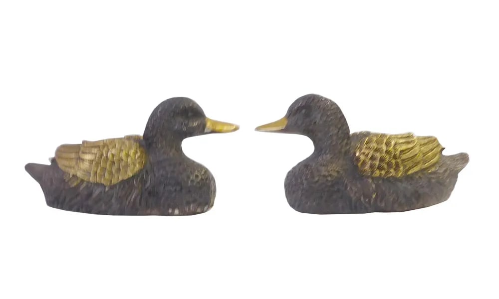 Brown Bronze Chinese Metal Duck Figures - A Pair - 3