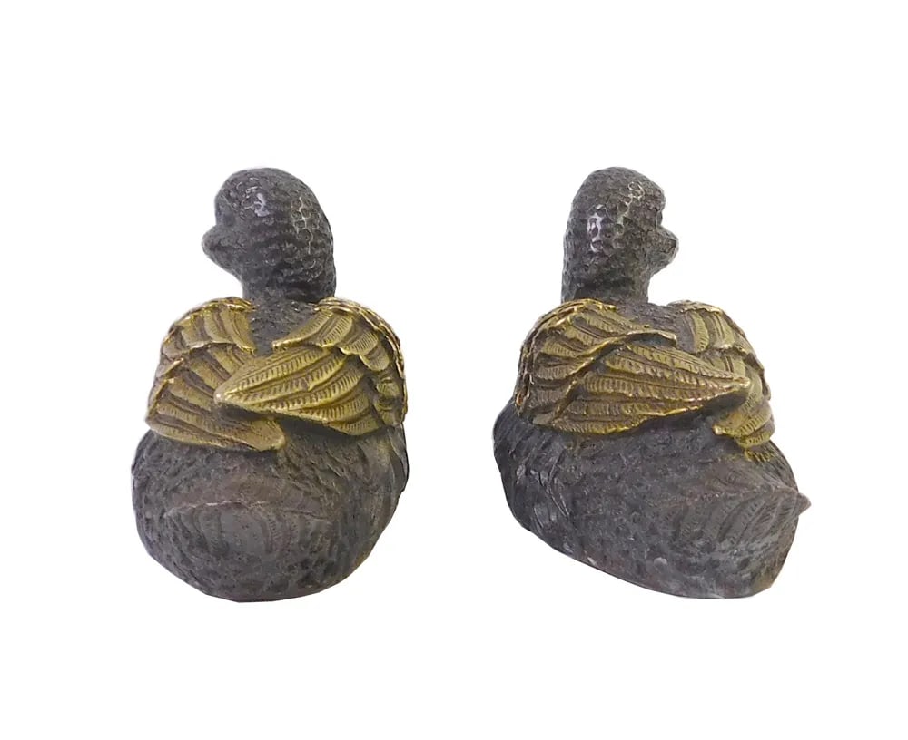 Brown Bronze Chinese Metal Duck Figures - A Pair - 4