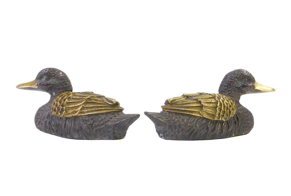 Brown Bronze Chinese Metal Duck Figures - A Pair - 5