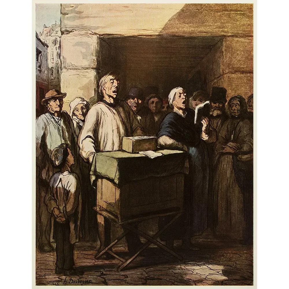 Circa 1950s After Honoré Daumier "The Hurdy-Gurdy Players" Vintage Full Color Print - 5