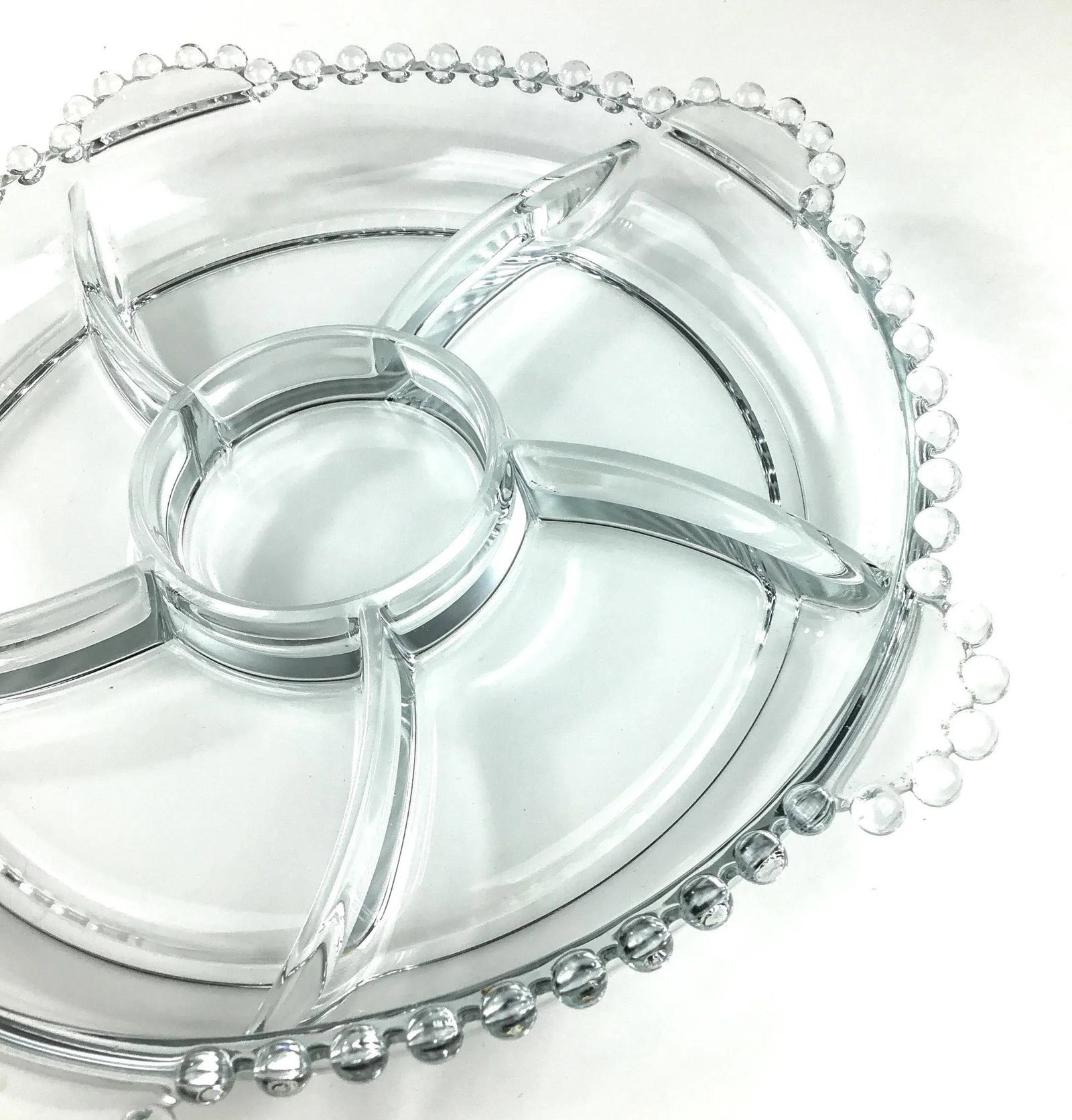 Vintage Divided Glass Condiment Serving Plate - 4