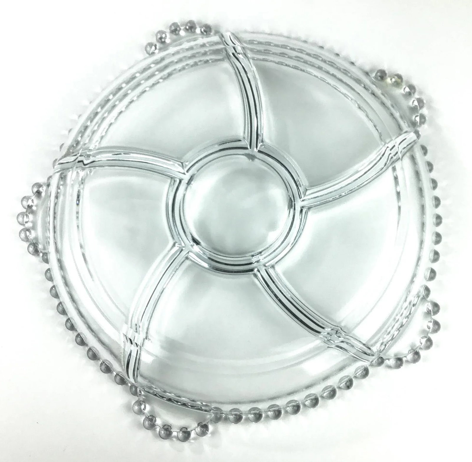 Vintage Divided Glass Condiment Serving Plate - 7