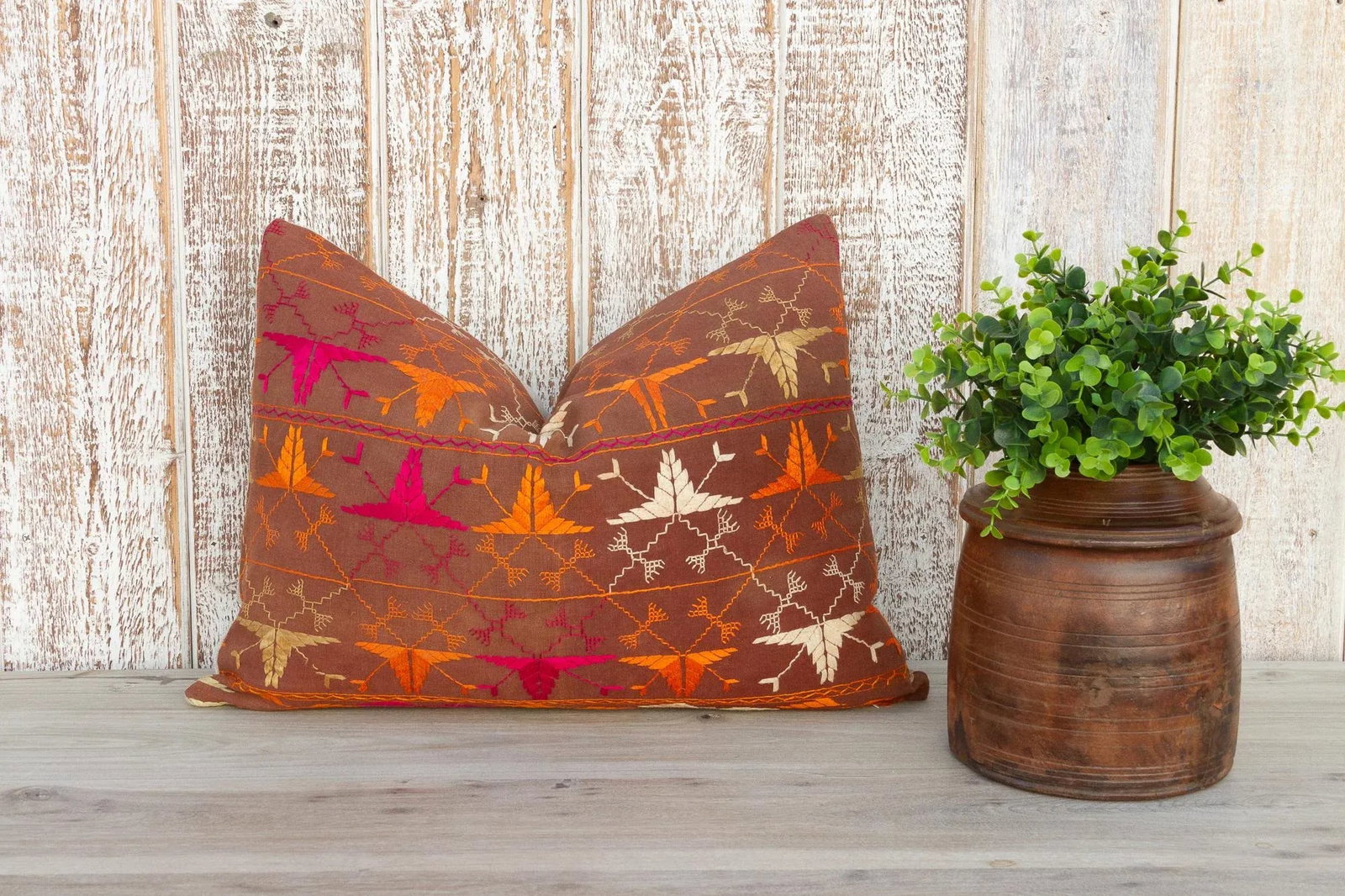 Ella Antique Indian Folk Lumbar Pillow - 2