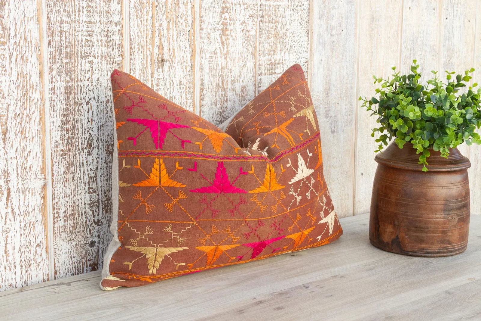 Ella Antique Indian Folk Lumbar Pillow - 7