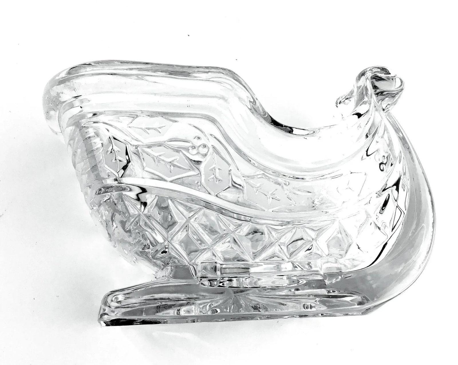 Vintage Glass Pressed Sleigh Trinket Box, Candle Holder or Planter - 6