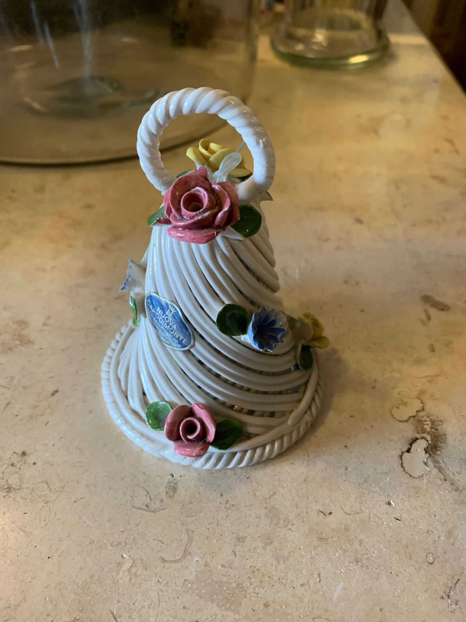 1980s Capodimonte Basketweave Porcelain Bell - 5