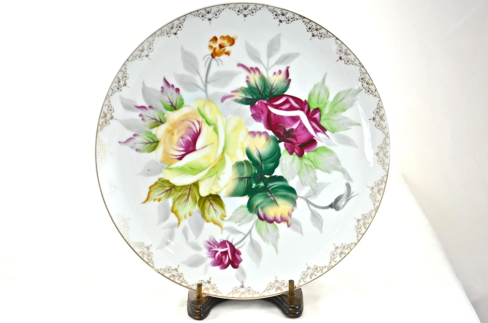 Spring Rose Bouquet Porcelain Plate & Stand - 2