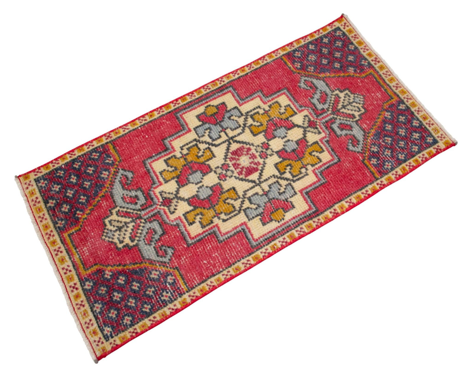 Hand Knotted Low Pile Turkish Small Rug Entry Decor, Bath Mat - 19'' X 38'' - 4