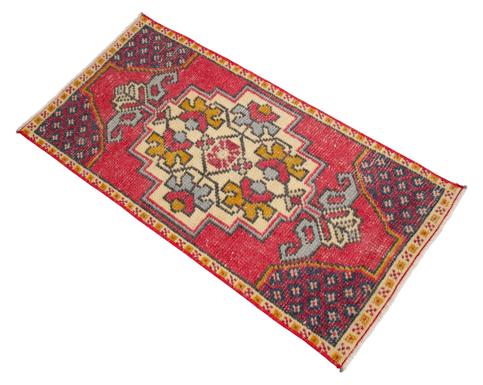 Hand Knotted Low Pile Turkish Small Rug Entry Decor, Bath Mat - 19'' X 38'' - 7