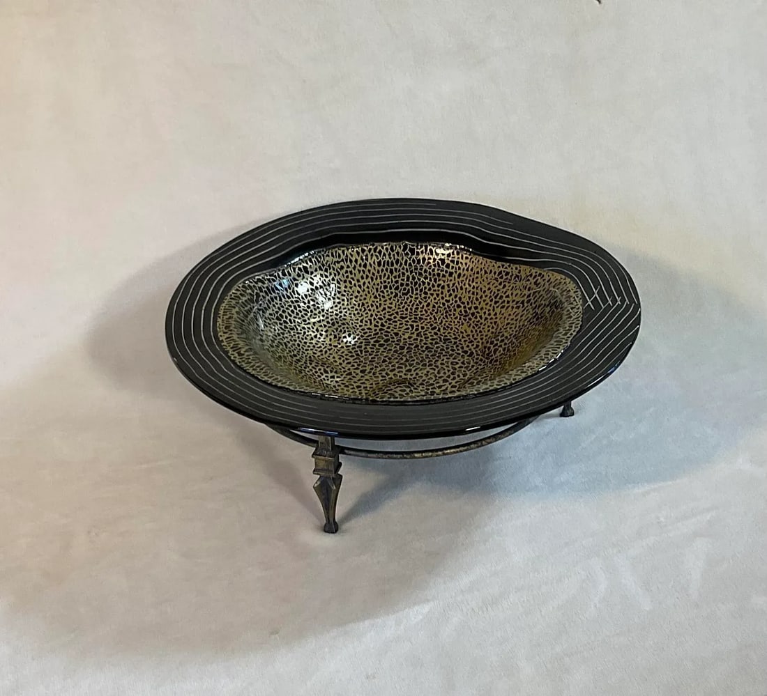 Large Italian Modern Art Glass Charger Centerpiece on Holder - 2