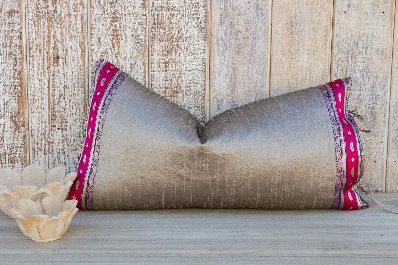 Vintage Rupa Large Festive Indian Silk Queen Lumbar Pillow Cover - 2