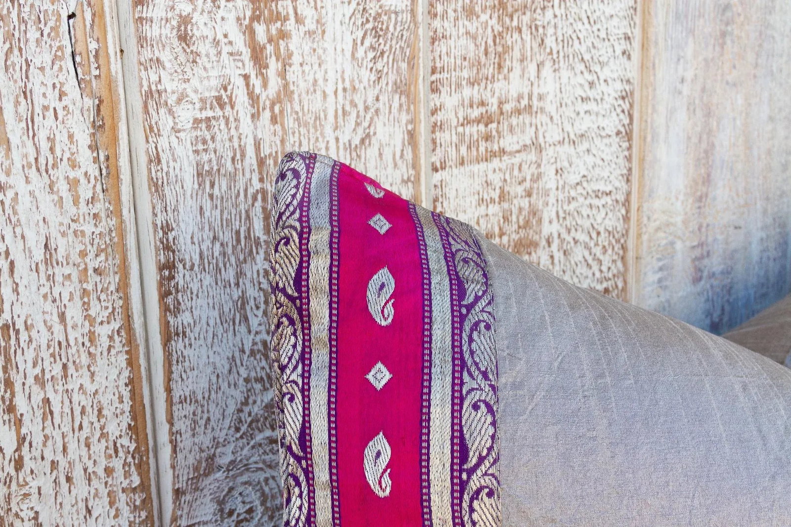 Vintage Rupa Large Festive Indian Silk Queen Lumbar Pillow Cover - 4