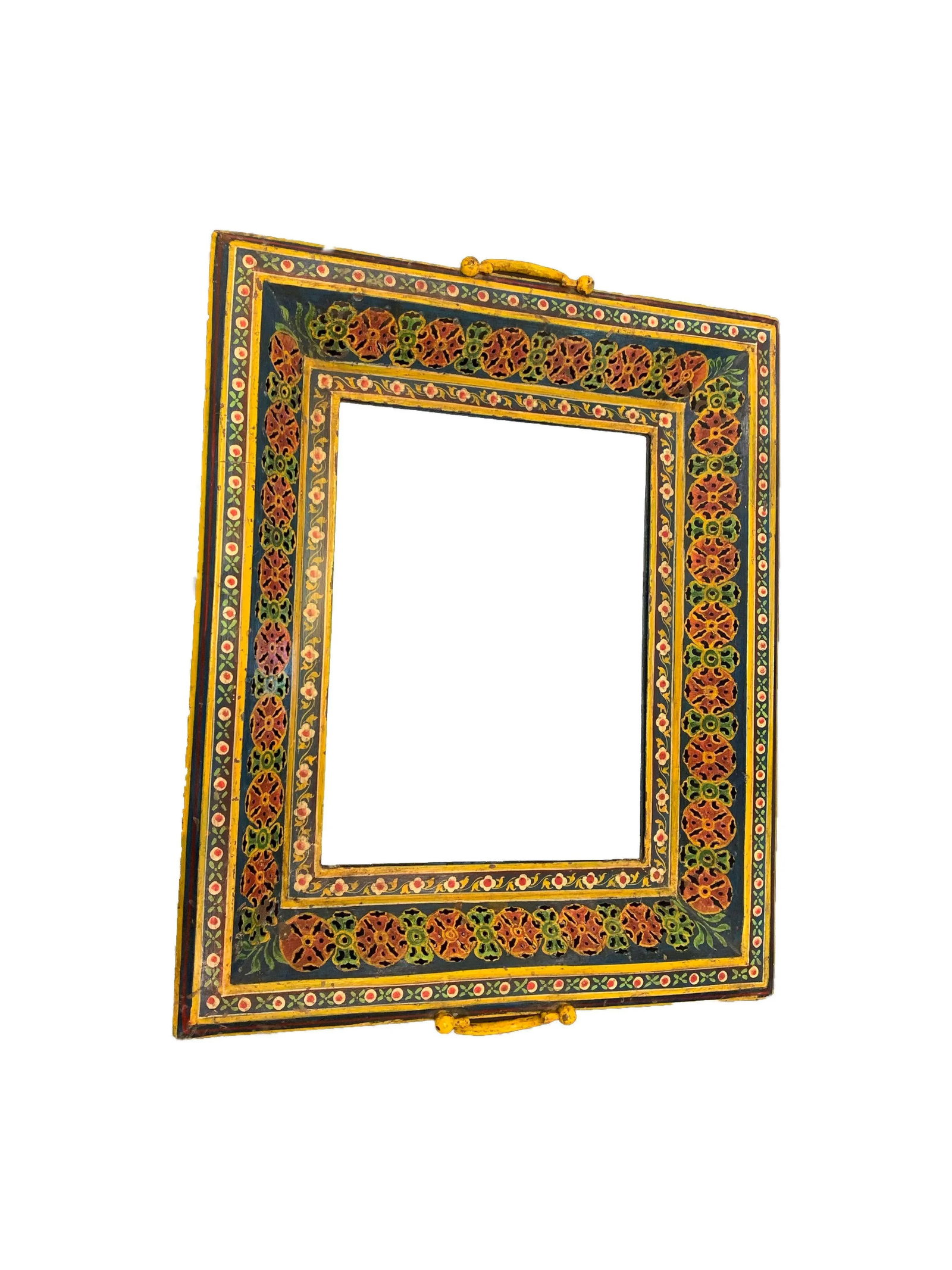 1980s Hand Painted Metal Lattice Tray With Mirror - 2