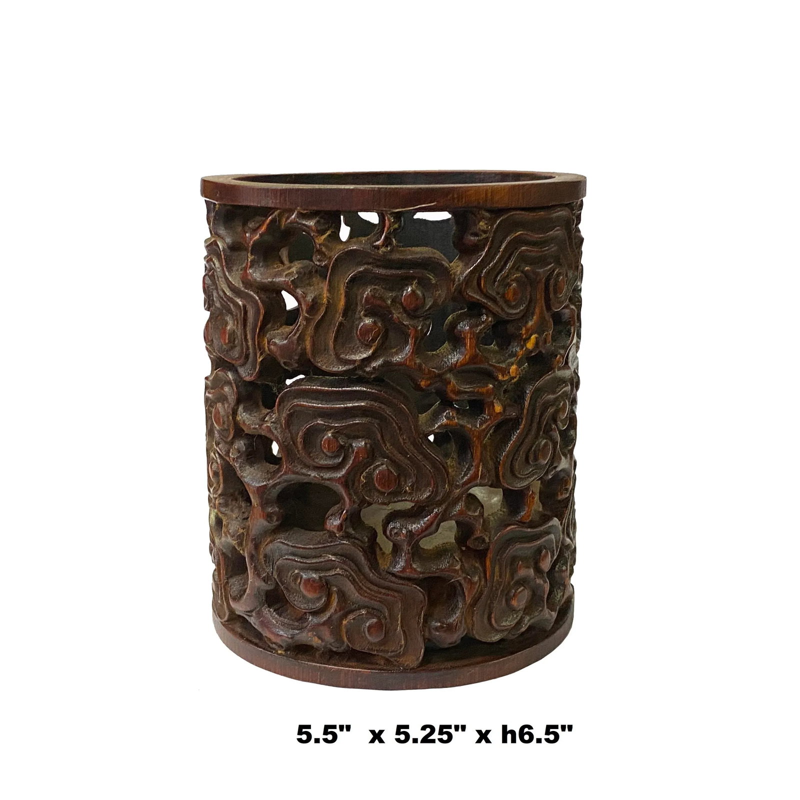 Chinese Bamboo Scroll Cloud Carving Brush Pen Holder / Brush Pot - 2