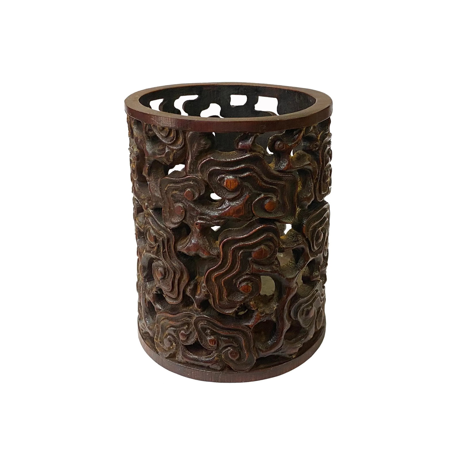 Chinese Bamboo Scroll Cloud Carving Brush Pen Holder / Brush Pot - 4