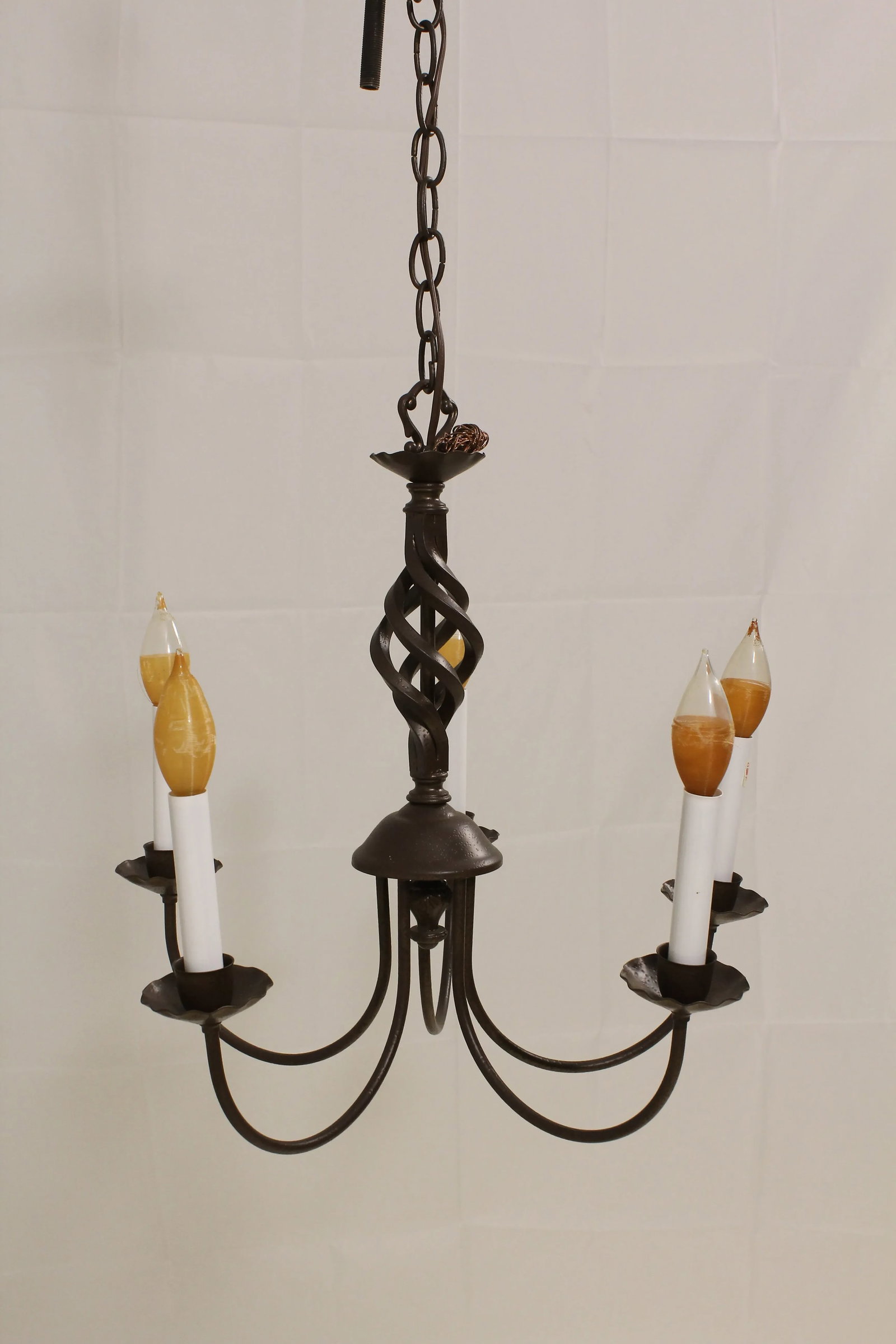 Small 5 Light Brown Iron Chandelier - 7