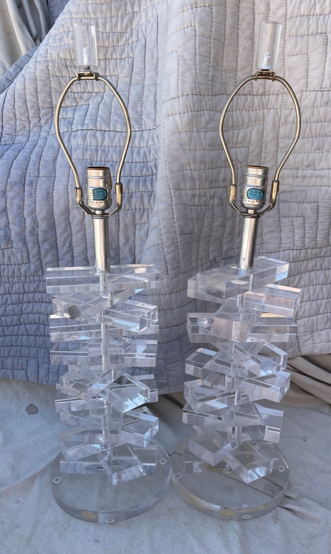 Herb Ritts for Astrolite Pair of Lucite Stacked Table Lamps - 2