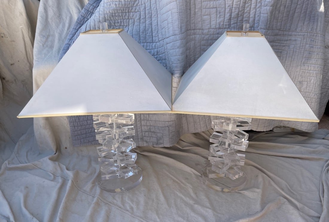 Herb Ritts for Astrolite Pair of Lucite Stacked Table Lamps - 3