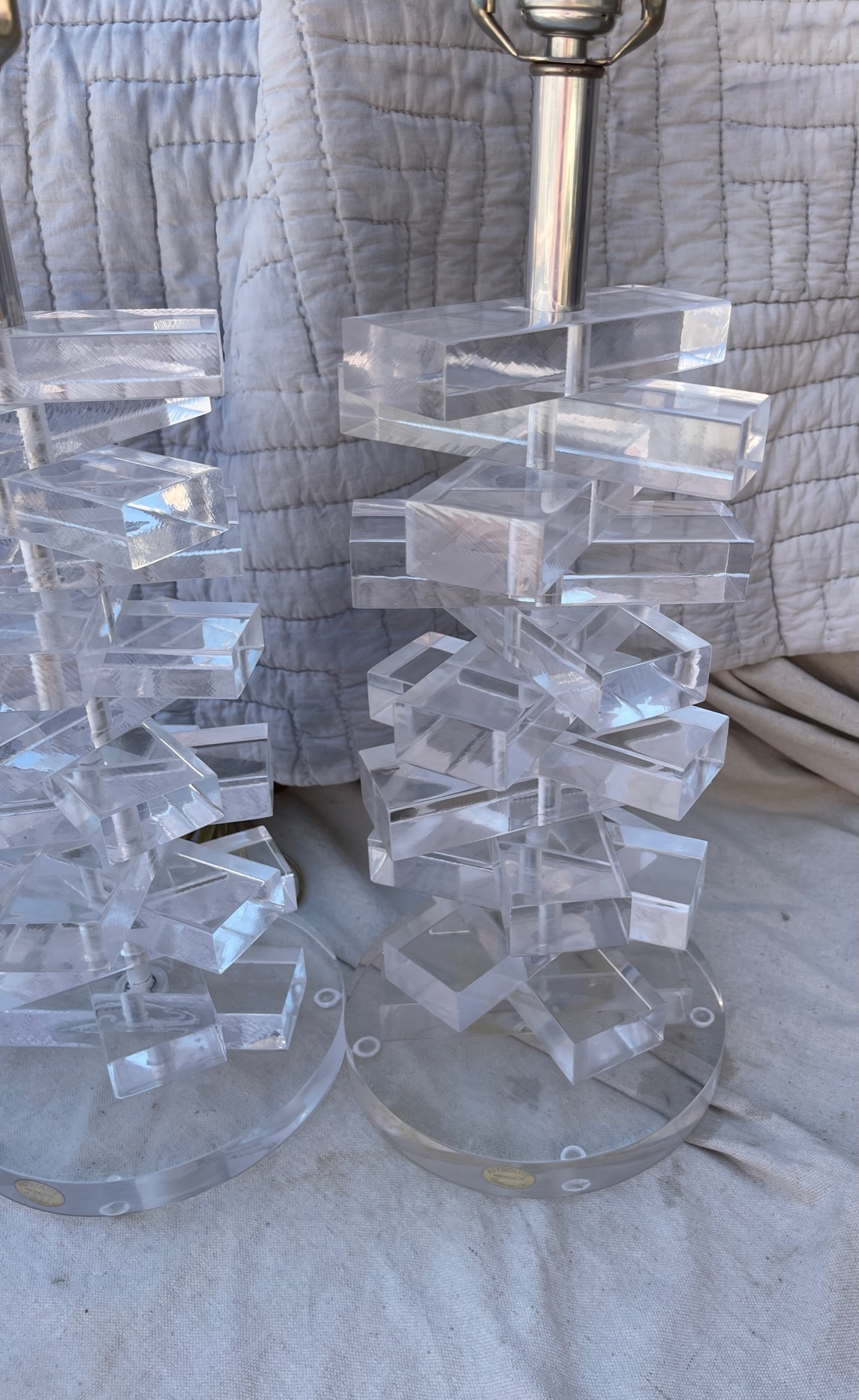 Herb Ritts for Astrolite Pair of Lucite Stacked Table Lamps - 5