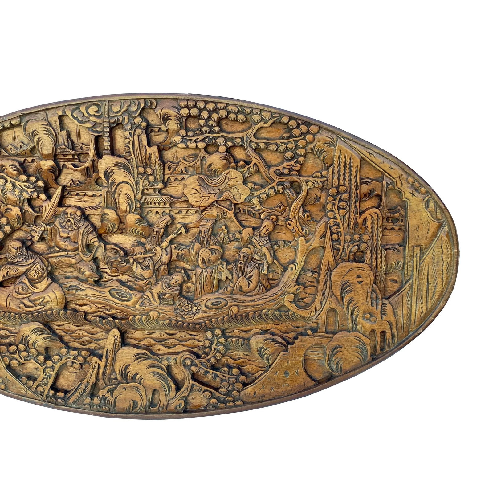 Chinese Vintage Relief 8 Immortals Oval Shape Wood Wall Art - 5