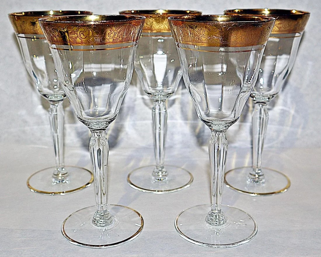 1920s Vintage Gilt Rim Sherry Wine Stems- Set of 5 - 2