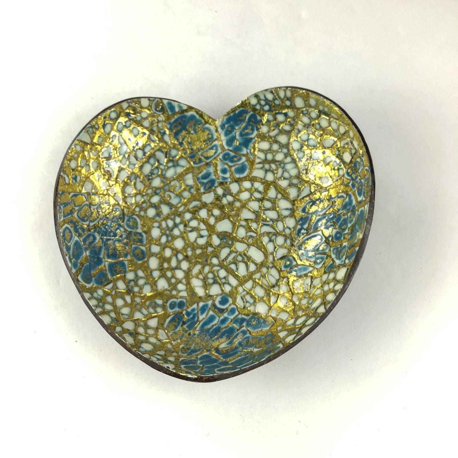 Artisan Painted Abstract Heart Shape Coconut Trinket Dish - 2