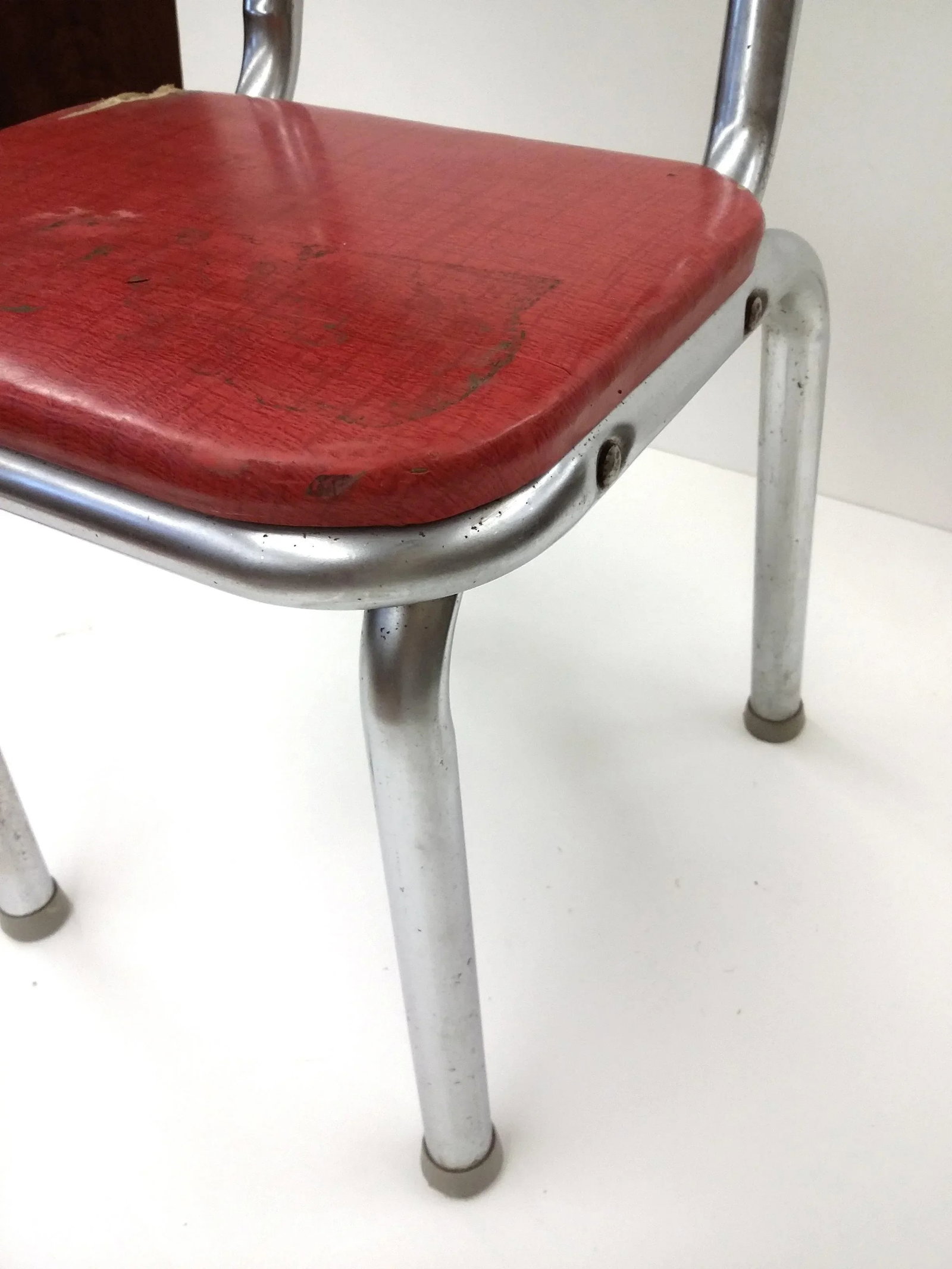 Mid Century Modern Child Size Red Vinyl Stainless Accent Chair - 3