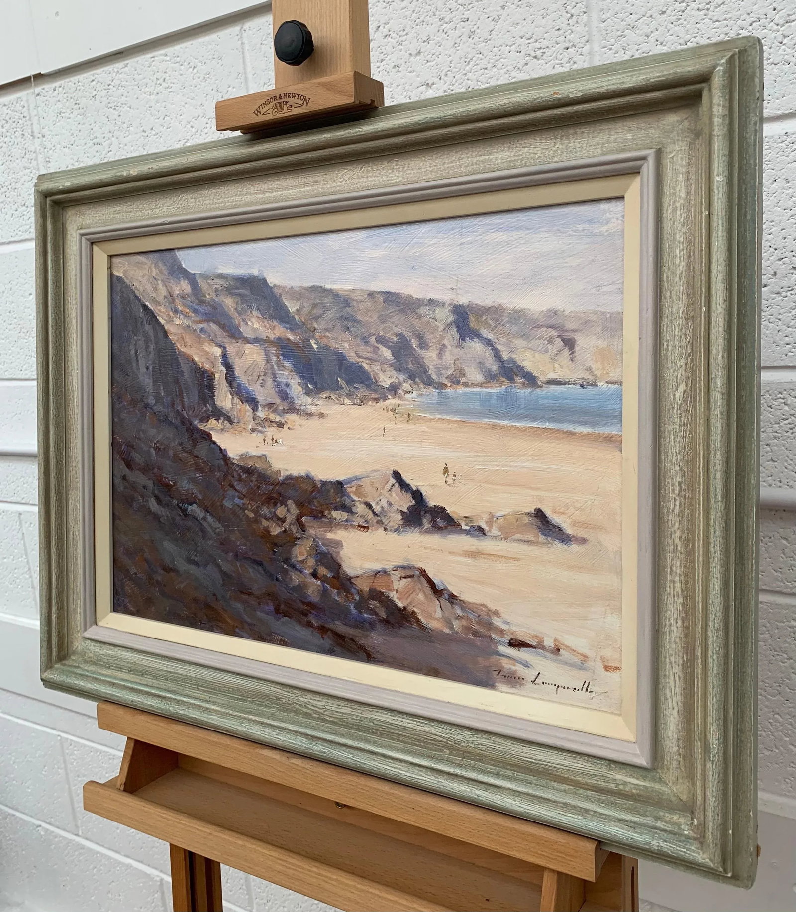 Vintage Oil Painting of Landscape Seascape of the Little Bay in Jersey by British Artist, 1990 Circa - 7