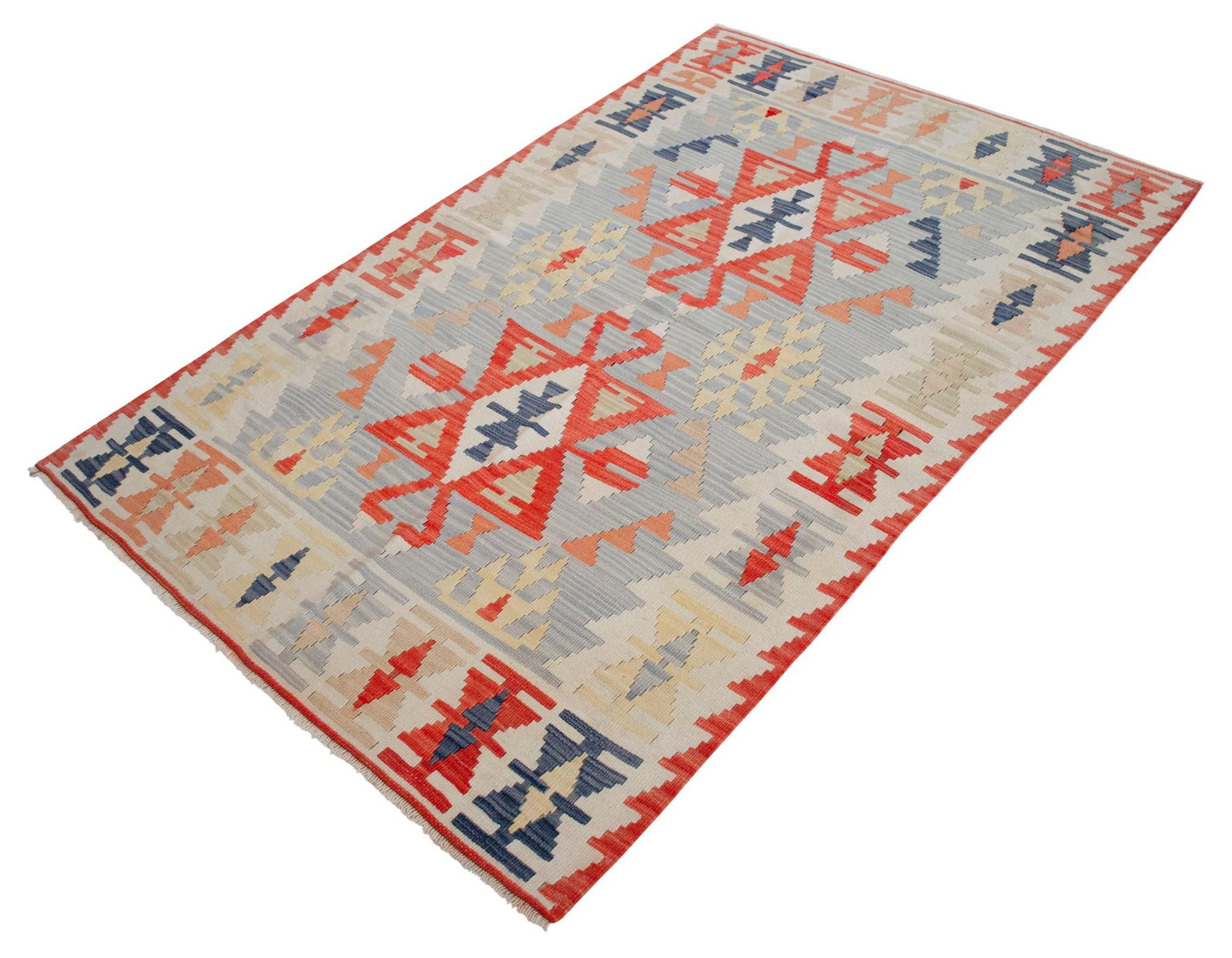 Vintage Turkish Kilim – Handwoven Wool Flat Weave Rug With Tribal Geometric Design - 6