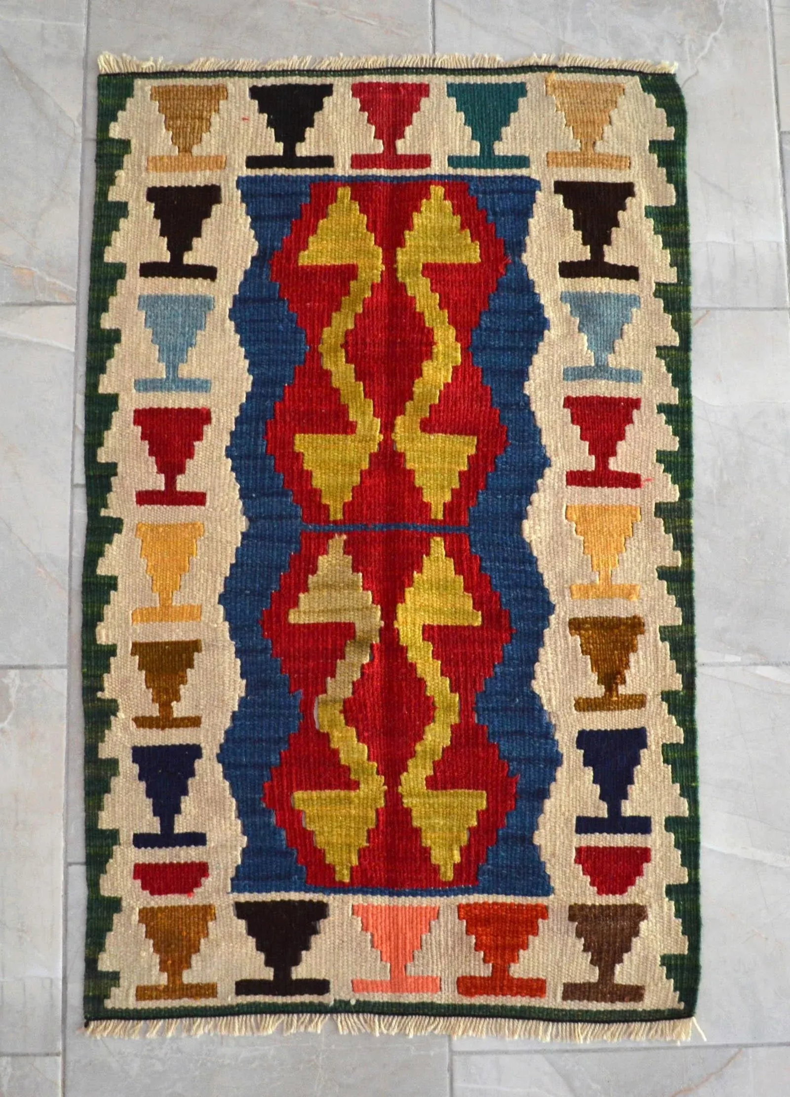 Turkish Hand-Woven Mini Kilim Rug Flat Weave Oushak Rug - 25" X 41" - 5