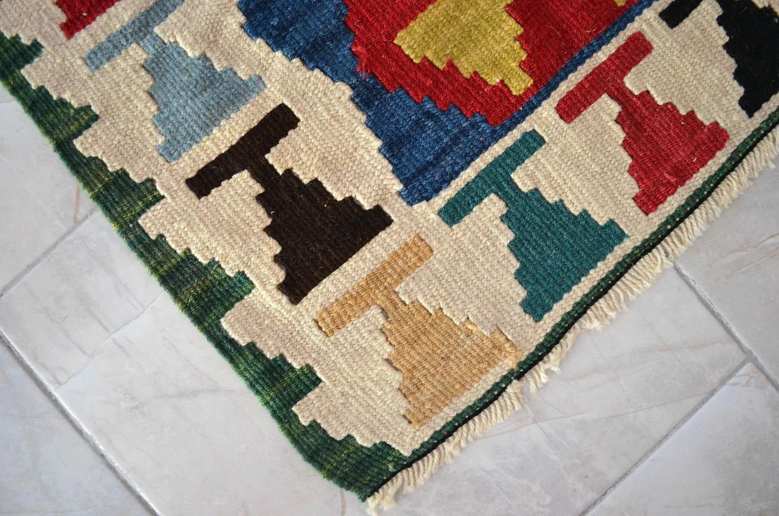 Turkish Hand-Woven Mini Kilim Rug Flat Weave Oushak Rug - 25" X 41" - 7