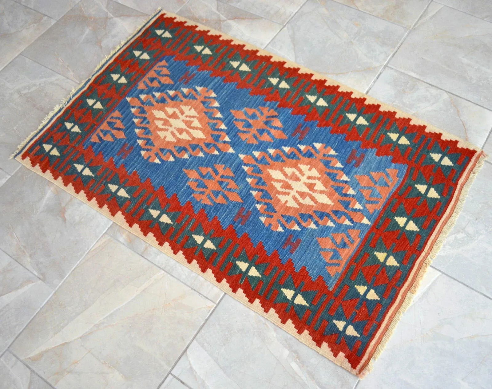 Turkish Hand-Woven Mini Kilim Rug Flatweave Oushak Rug - 2'7" X 4'5" - 2