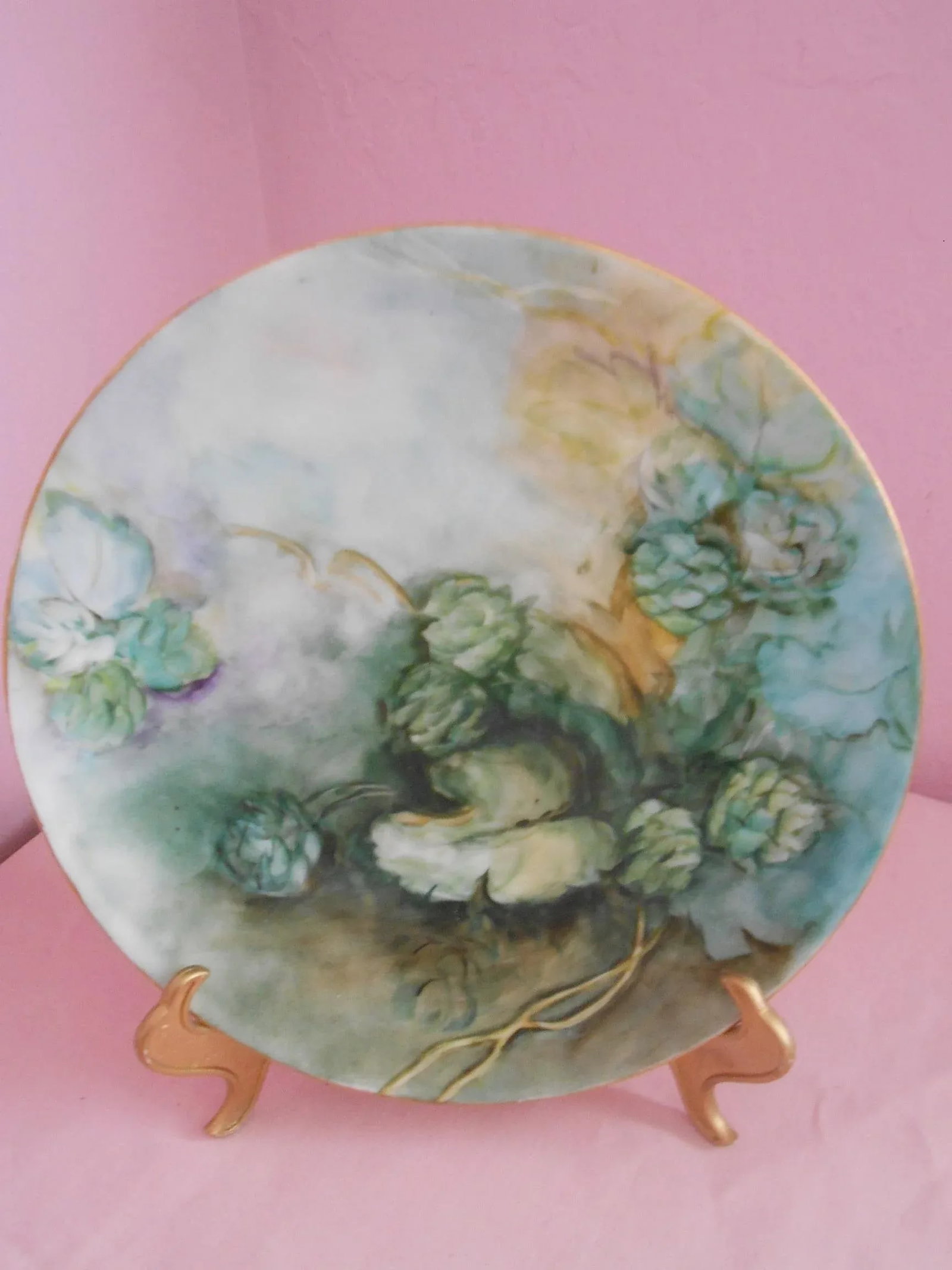 Antique 1900s Favorite Bavaria Hand Painted Hops Floral Cake Plate or Serving Dish C. Hutschenreuthe - 4