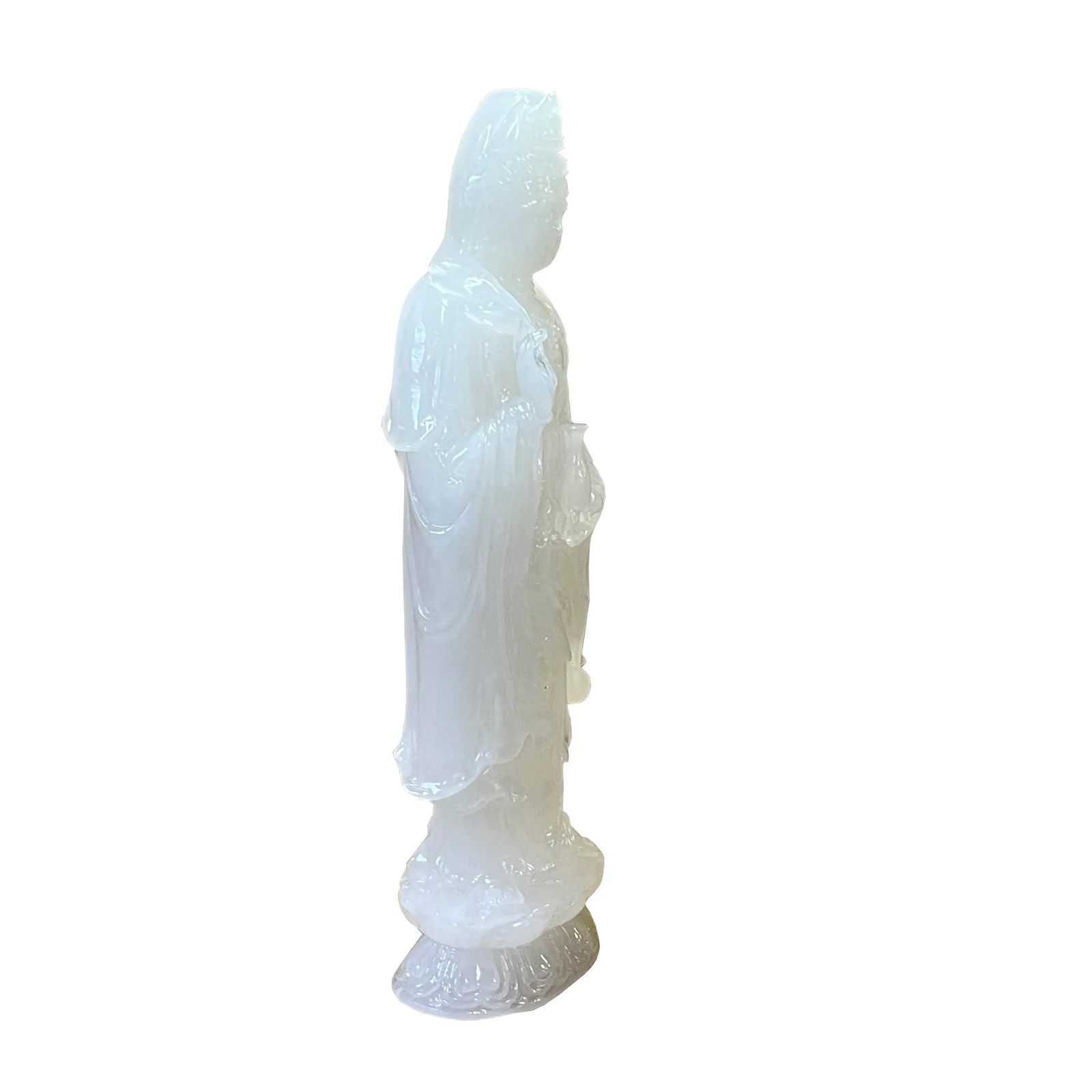 Chinese Off White Stone Standing Kwan Yin Bodhisattva Statue - 2