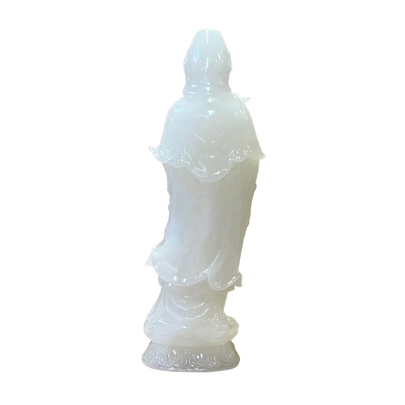 Chinese Off White Stone Standing Kwan Yin Bodhisattva Statue - 3