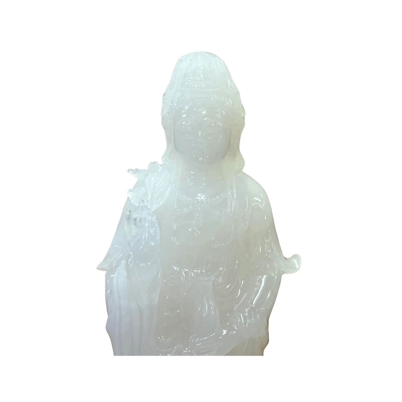 Chinese Off White Stone Standing Kwan Yin Bodhisattva Statue - 4