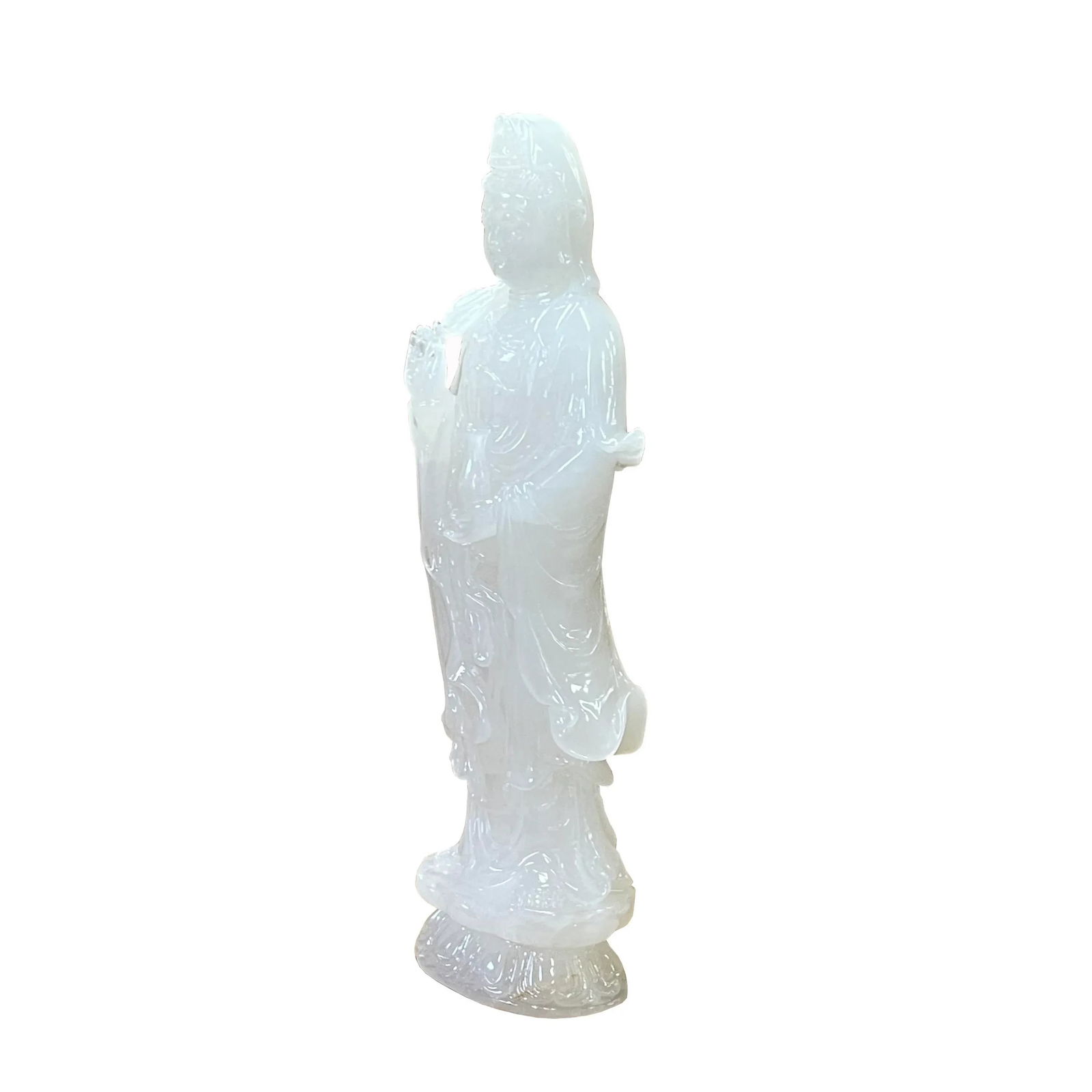 Chinese Off White Stone Standing Kwan Yin Bodhisattva Statue - 7