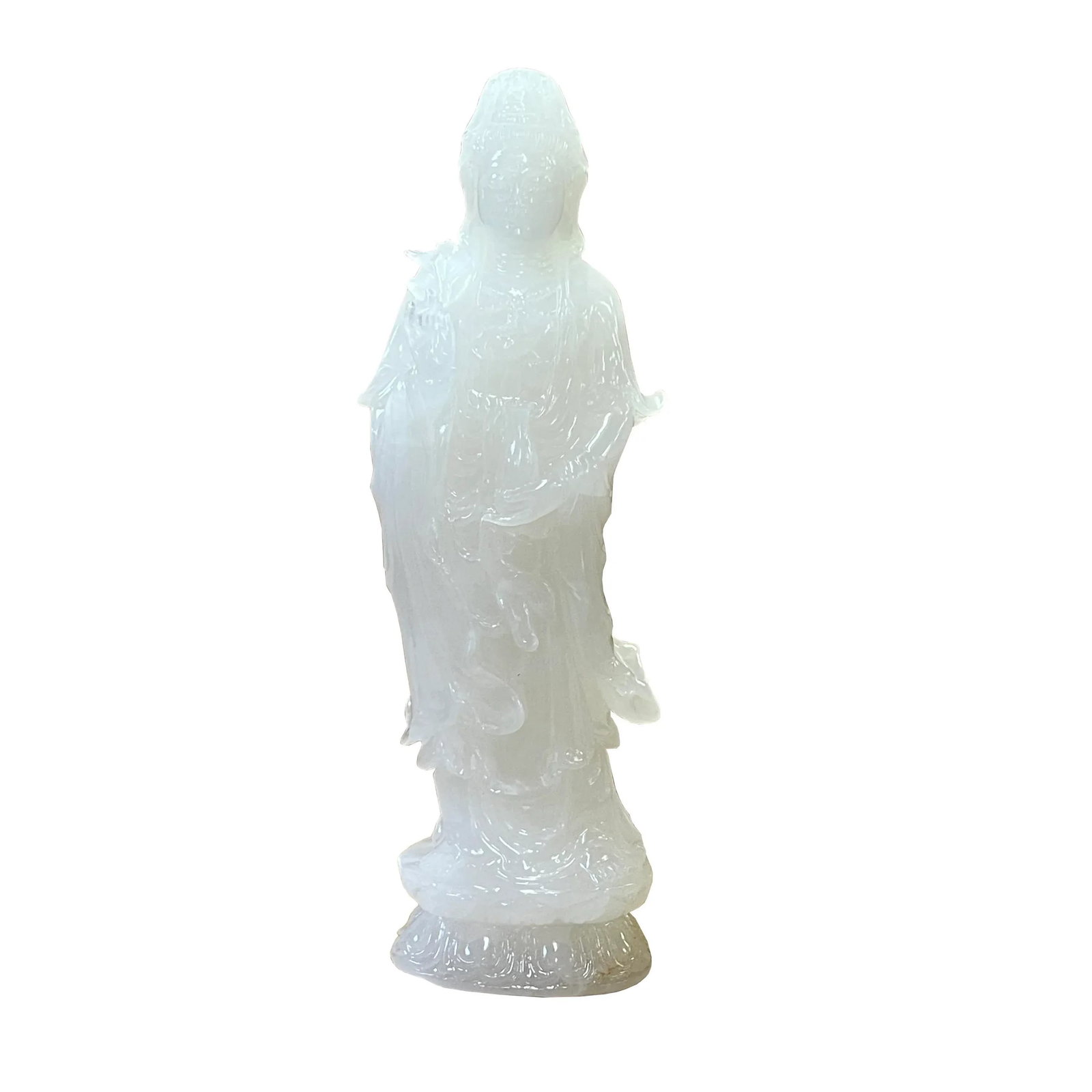 Chinese Off White Stone Standing Kwan Yin Bodhisattva Statue - 9