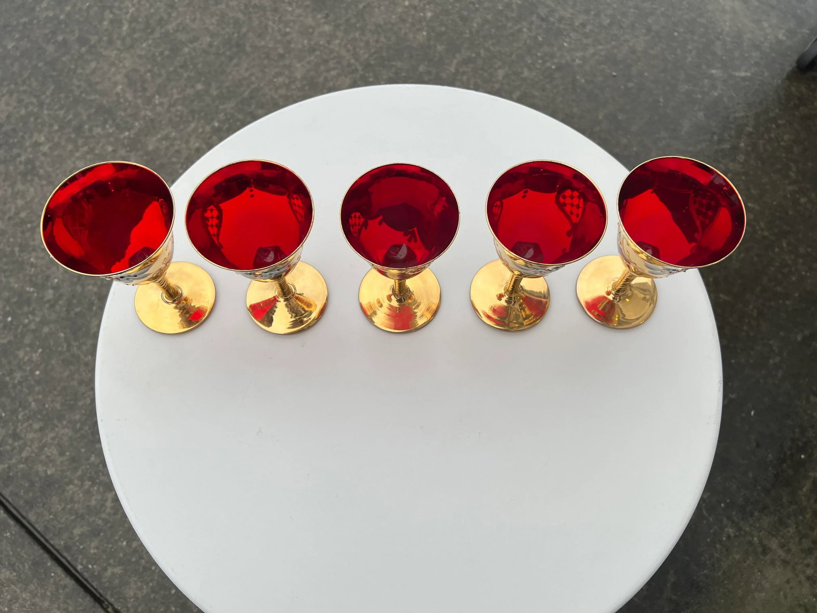1960s Venetian Murano Style Crystal Ruby Flute Glasses- Set of 5 - 3
