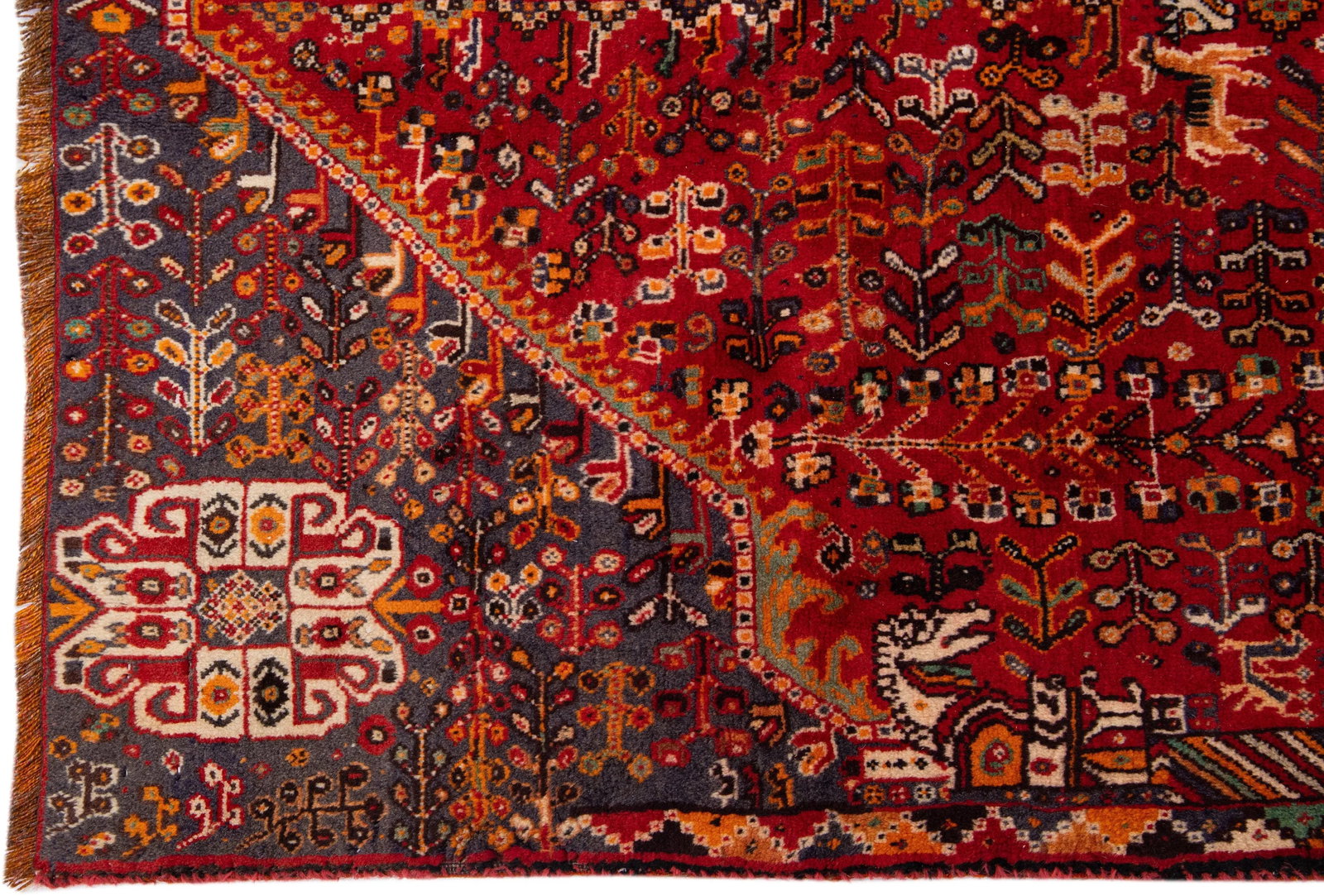 1960s Vintage Persian Shiraz Handmade Red Medallion Wool Rug - 4