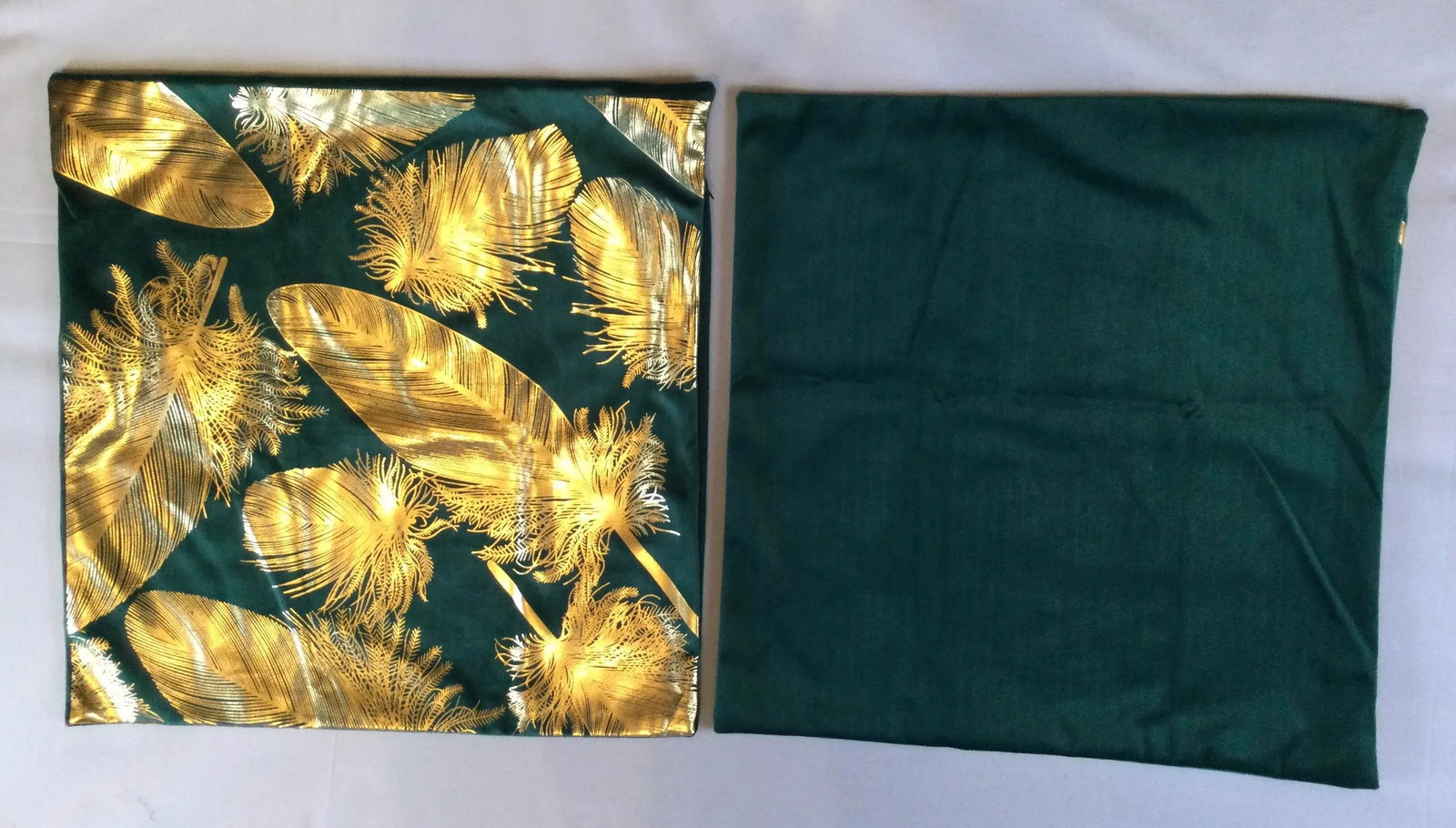Metallic Gold Over-Feather Design Velvet Pillow Covers Set of Two - 2