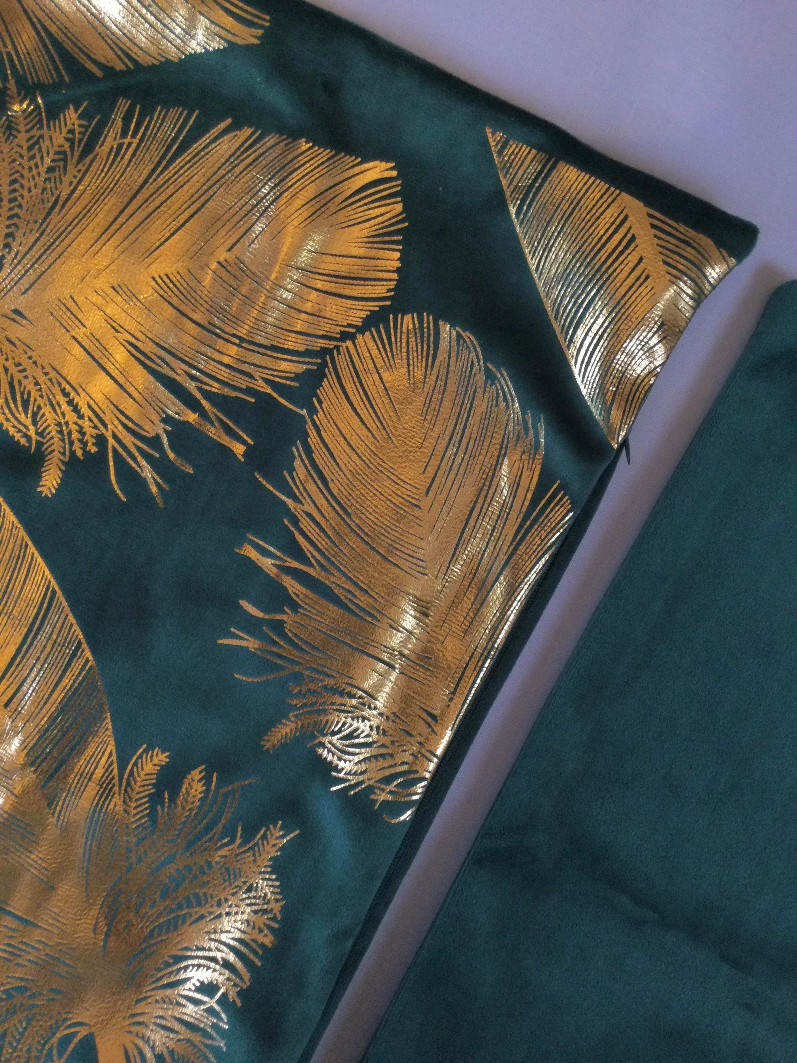 Metallic Gold Over-Feather Design Velvet Pillow Covers Set of Two - 3
