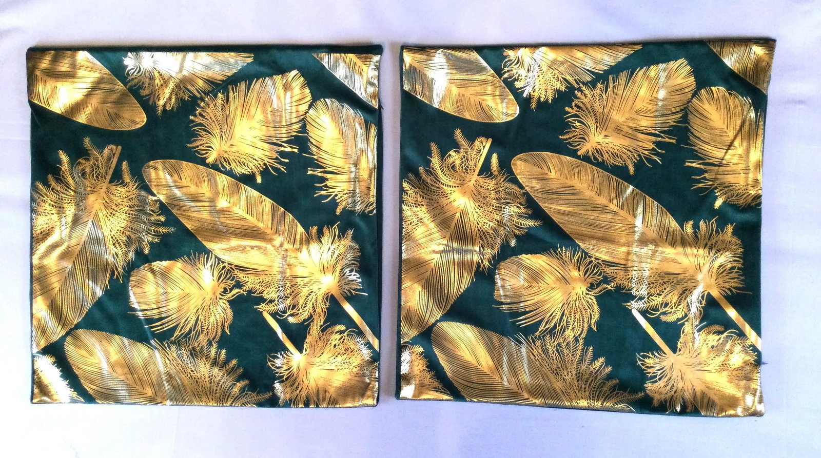Metallic Gold Over-Feather Design Velvet Pillow Covers Set of Two - 7
