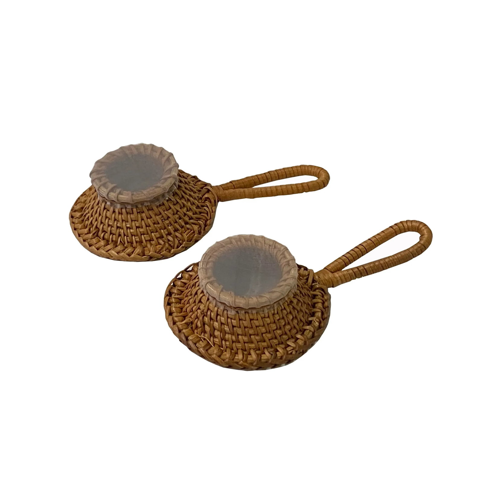 Pair Asian Handmade Rattan Round Accent Loose Tea Strainers - 2