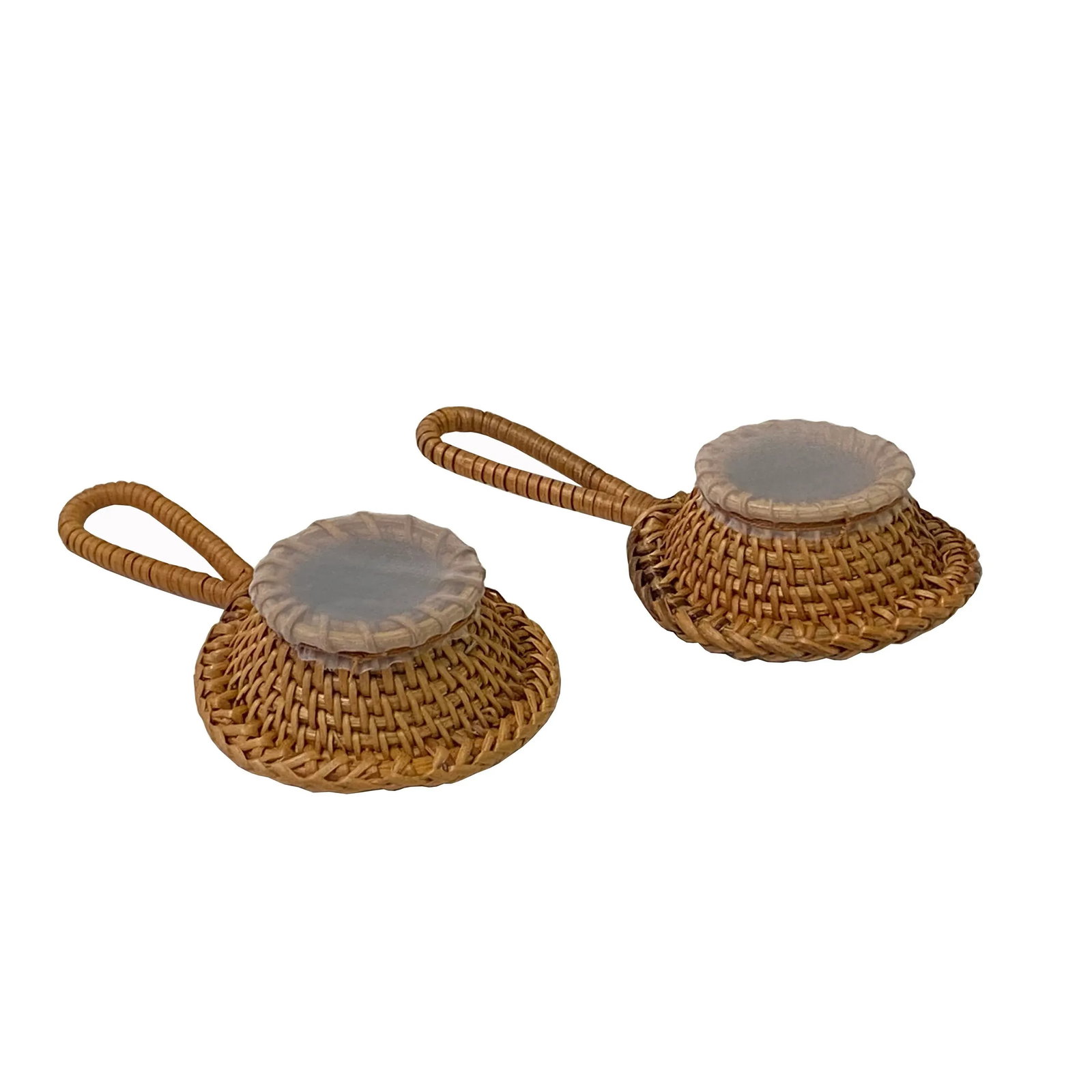 Pair Asian Handmade Rattan Round Accent Loose Tea Strainers - 4